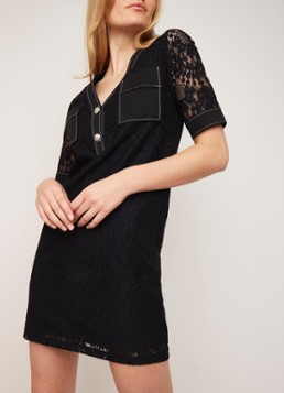 Claudie Pierlot Rajaneh little black dress van kant met borstzakken