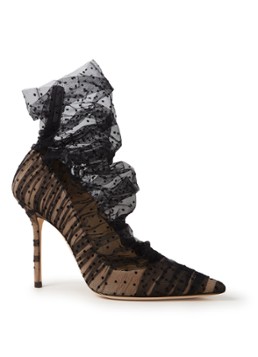 Jimmy Choo Lavish 100 pump van suède met kant