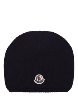 Moncler Fijngebreide muts van scheerwol met logopatch