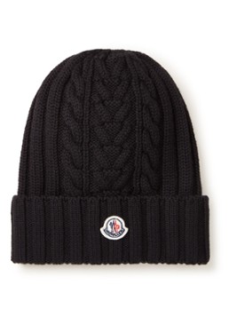 Moncler Kabelgebreide muts van wol met logopatch
