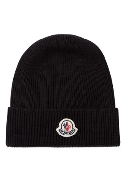 Moncler Ribgebreide muts van wol met logopatch