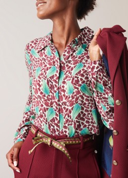 POM Amsterdam Burgundy Gems blouse met bladdessin