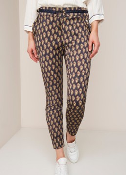 POM Amsterdam POM Amsterdam Mid waist slim fit pantalon met dessin en trekkoord