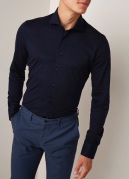 Profuomo Knitted slim fit jersey overhemd van katoen
