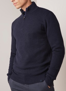 Profuomo Pullover met halve rits en structuur