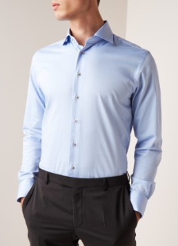 Profuomo Slim fit strijkvrij overhemd met contrastvoering en extra lange mouw