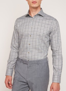 Profuomo Slim fit strijkvrij overhemd met ruitdessin