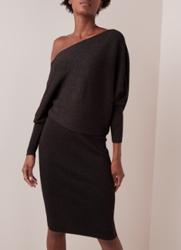 Reiss Vera fijngebreide off schoulder trui-jurk met lurex