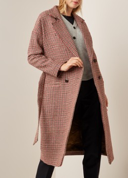 Ruby Tuesday Brune mantel in wolblend met ruitdessin