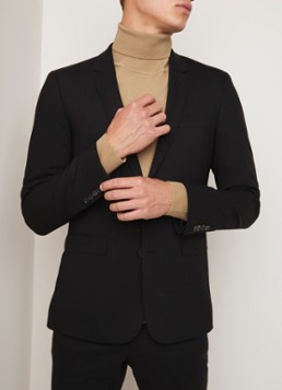 Sandro Slim fit colbert van wol met klepzakken