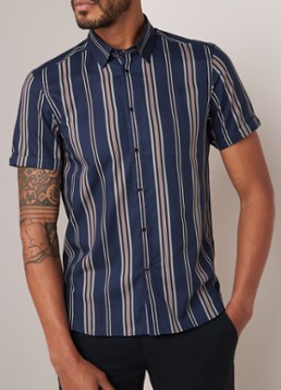 Ted Baker Doigt regular fit overhemd met streepdessin en korte mouw
