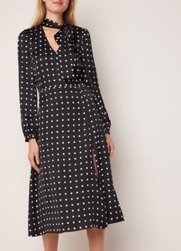 Warehouse Midi-jurk met sjaalkraag en stippendessin