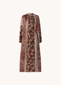 Summum Woman maxi jurk met bladprint en open detail bruin/zwart/ecru online kopen