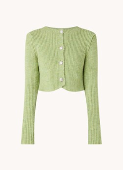 Mango ribgebreid vest met strass steentjes groen