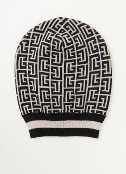 Balmain FIjngebreide muts van merino wol met logoprint