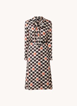 Claudia Str&#xE4, ter Midi jurk met ceintuur en strikkraag