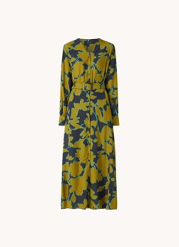 Expresso maxi jurk met all over print en ceintuur zwart/okergeel/mintgroen
