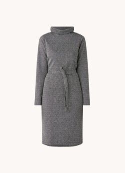 Expresso Midi kokerjurk met strikceintuur en visgraat dessin