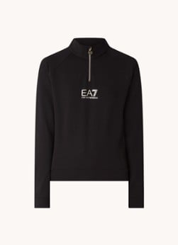 Emporio Armani Trainings sweater met halve rits en metallic logoprint