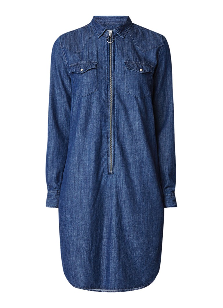 America Today Dakota denim blousejurk met halve rits indigo