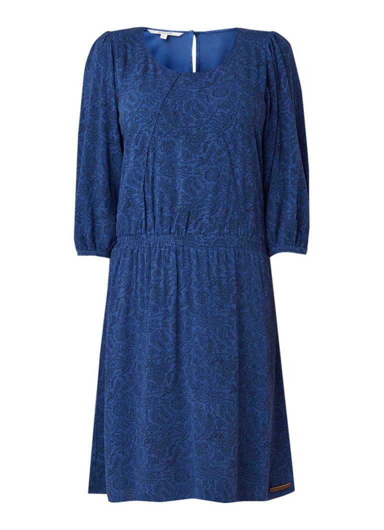 Moscow Midi-jurk met bloemendessin en elastische tailleband donkerblauw
