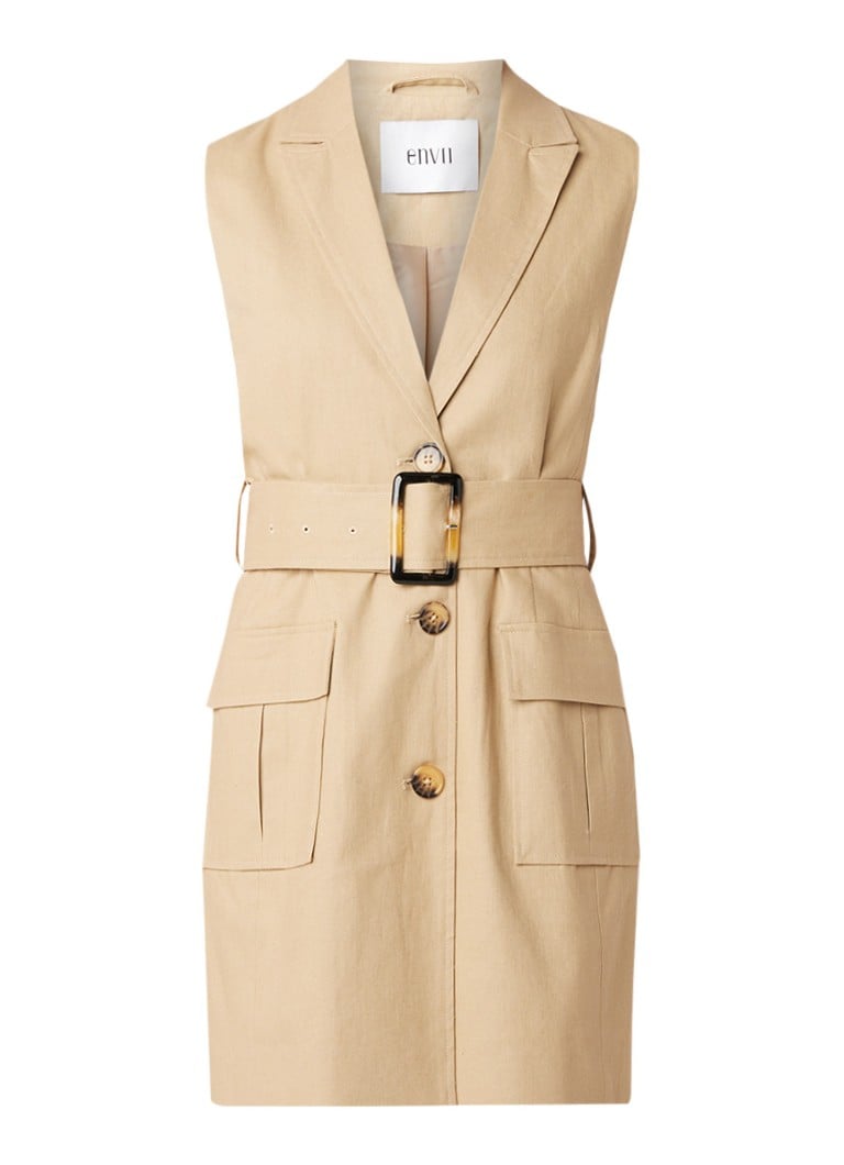 Envii Enfrancis mini-jurk in katoen linnenblend met ceintuur beige