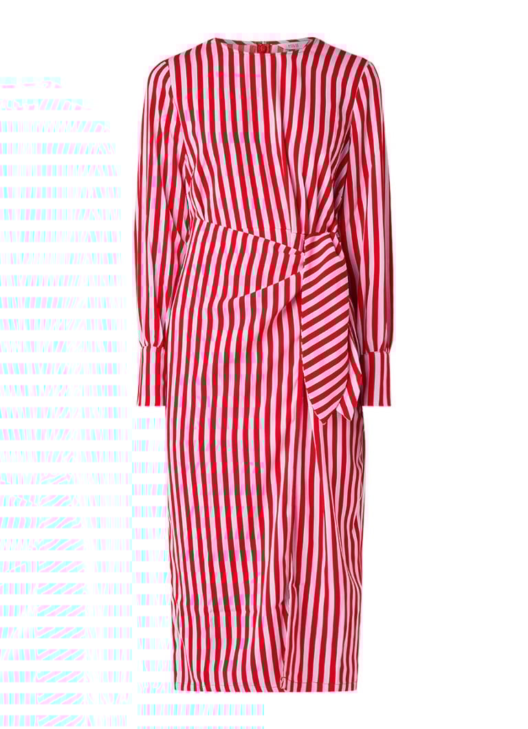 Envii Enbrick midi-jurk met strikceintuur en asymmetrische zoom multicolor