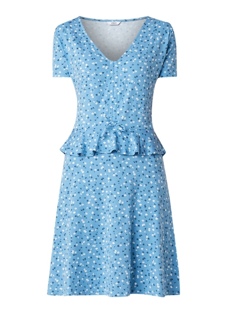 Envii Enhighland mini-jurk met bloemendessin en volant blauw