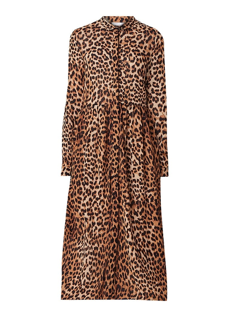 Envii Enmoore maxi blousejurk met luipaarddessin bruin