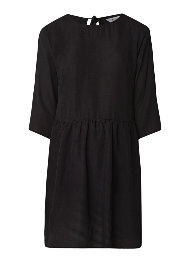 Envii Enmoore midi-jurk in satijn look met driekwartmouw zwart