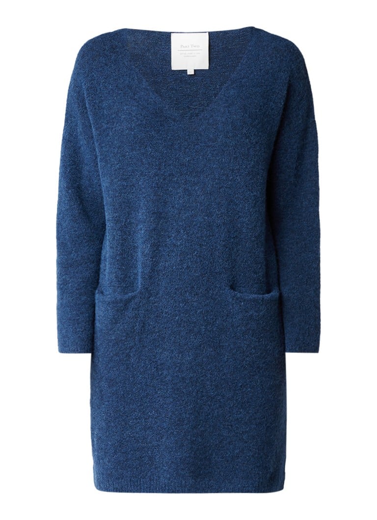 Part Two Jezibelle trui-jurk in alpaca wolblend met steekzakken petrol