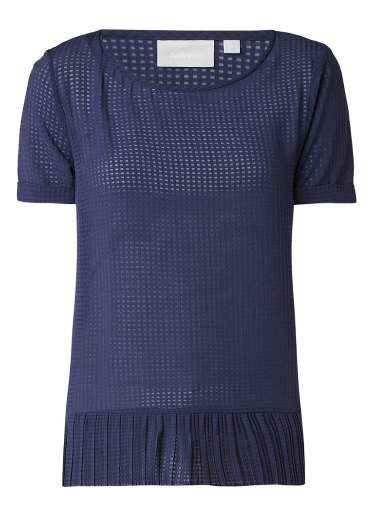 InWear Gelina boxy top met ingeweven rasterdessin blauw