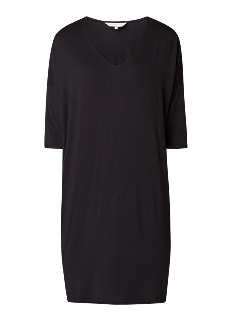 Part Two Dericka T-shirt jurk met V-hals en split zwart