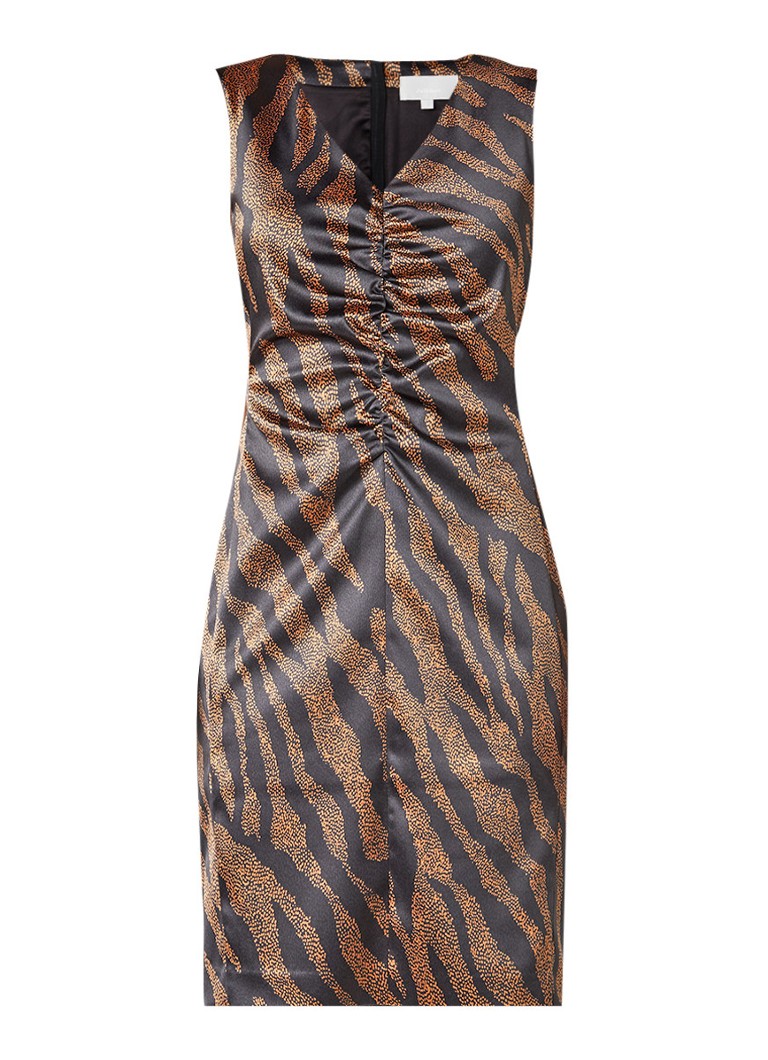 InWear Cairo jurk met animal dessin en plooidetail bruin