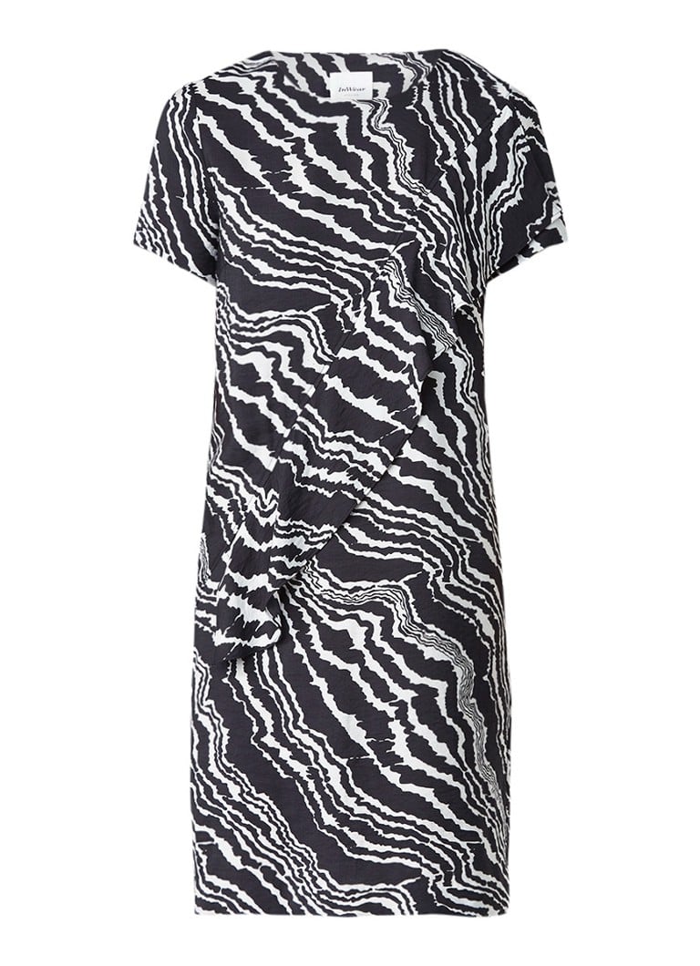 InWear Piritta midi-jurk met volant en dessin zwart