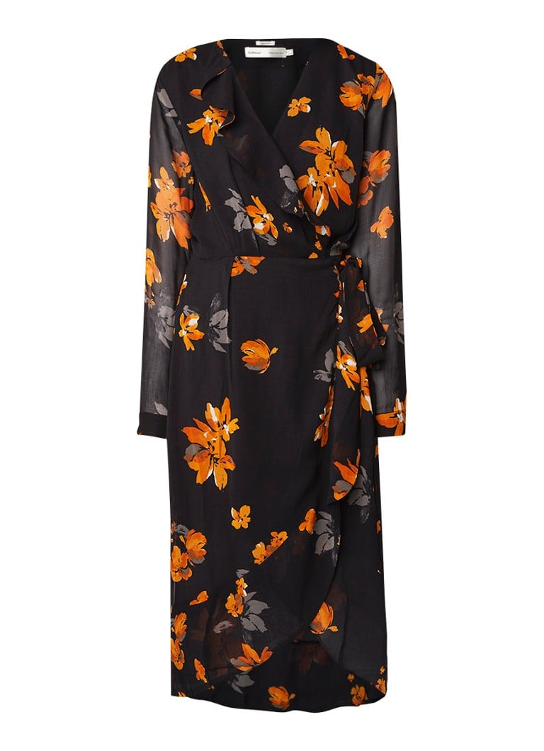 InWear Vale midi wikkeljurk met bloemendessin en volant multicolor