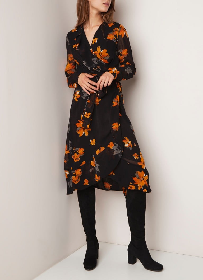 InWear Vale midi wikkeljurk met bloemendessin en volant multicolor