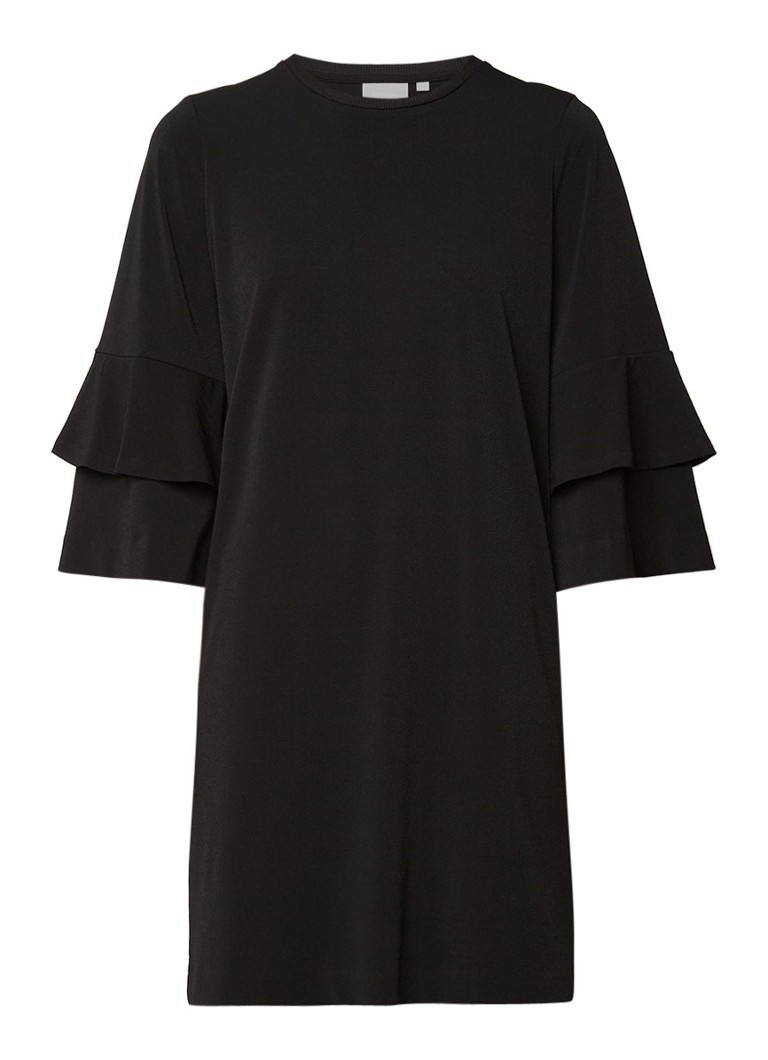 InWear Felixa Flounce midi-jurk met driekwarts volantmouw zwart