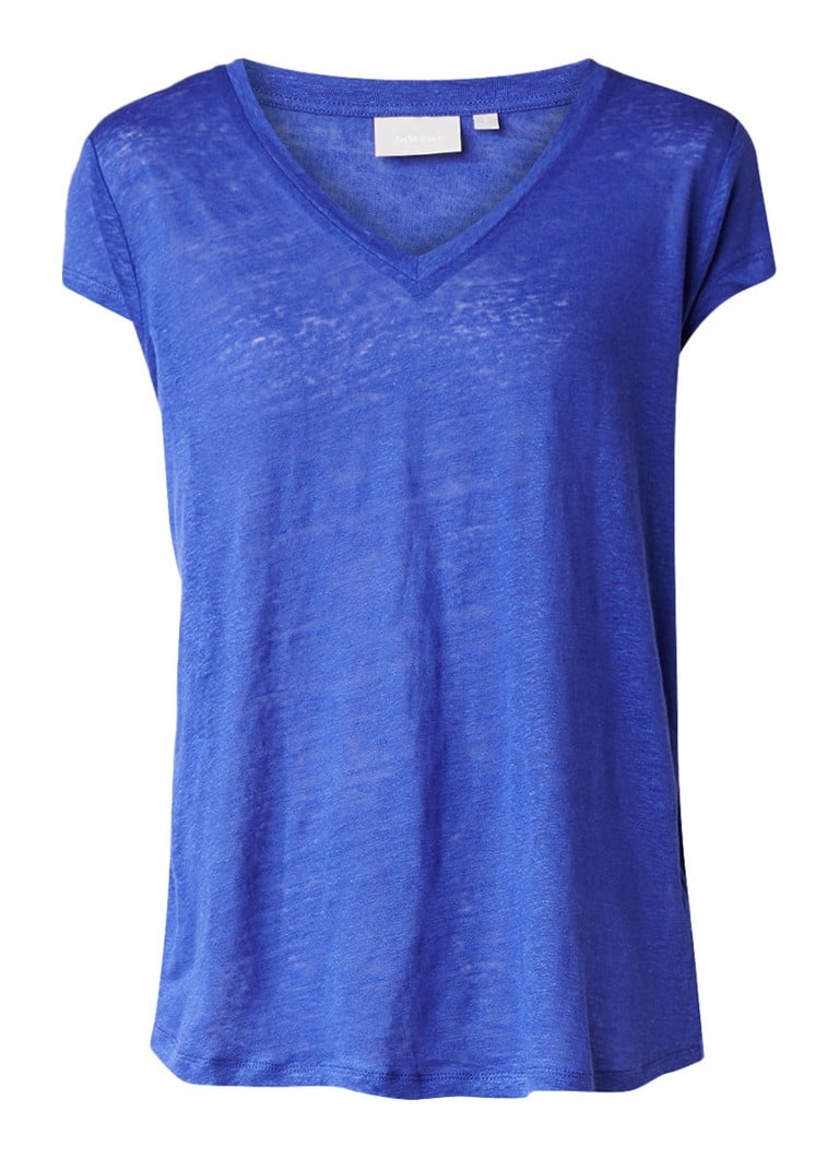 InWear T-shirt van linnen met V-hals blauw