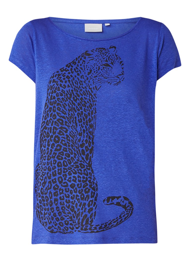 InWear Yudif T-shirt in linnenblend met frontprint blauw