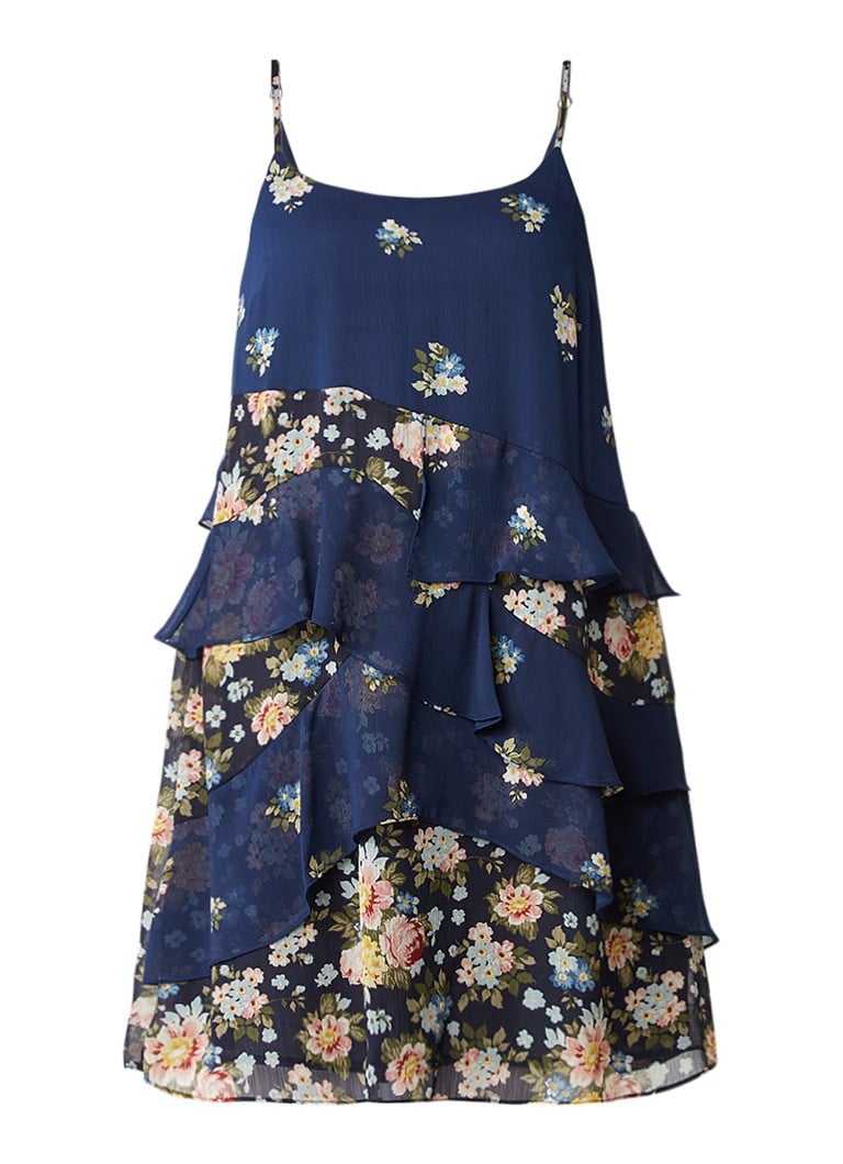 Pepe Jeans Daris gelaagde jurk met bloemendessin royalblauw