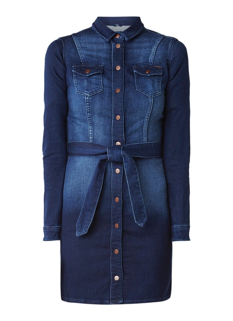 Pepe Jeans Nicole denim jurk met strikceintuur indigo