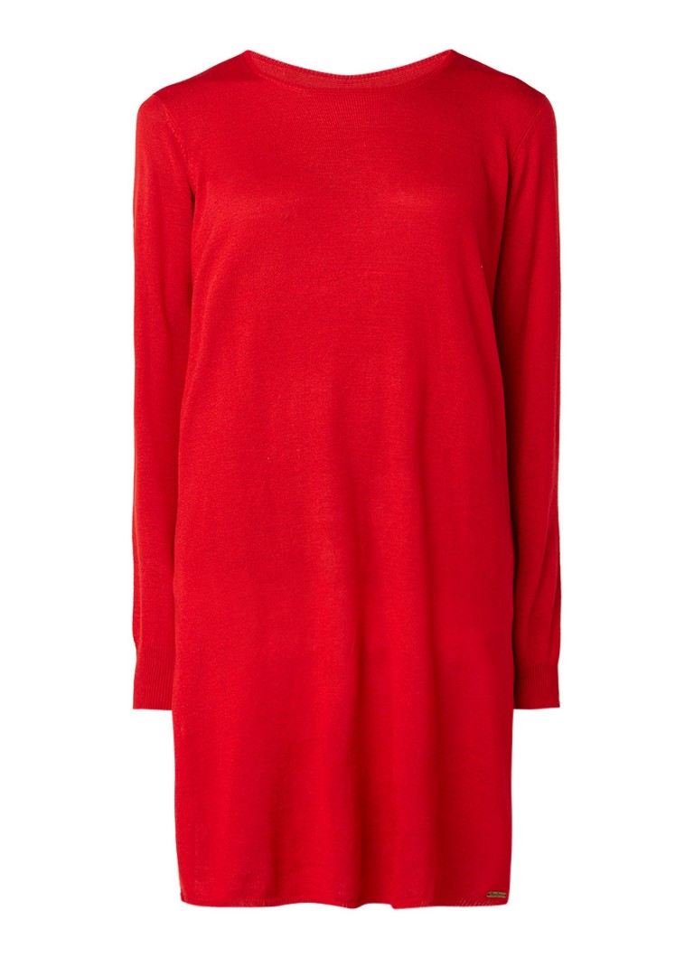 Pepe Jeans Lupe midi trui-jurk met keyhole rood
