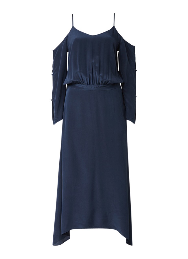 Gestuz Jeannine jurk van zijde met cold shoulder donkerblauw