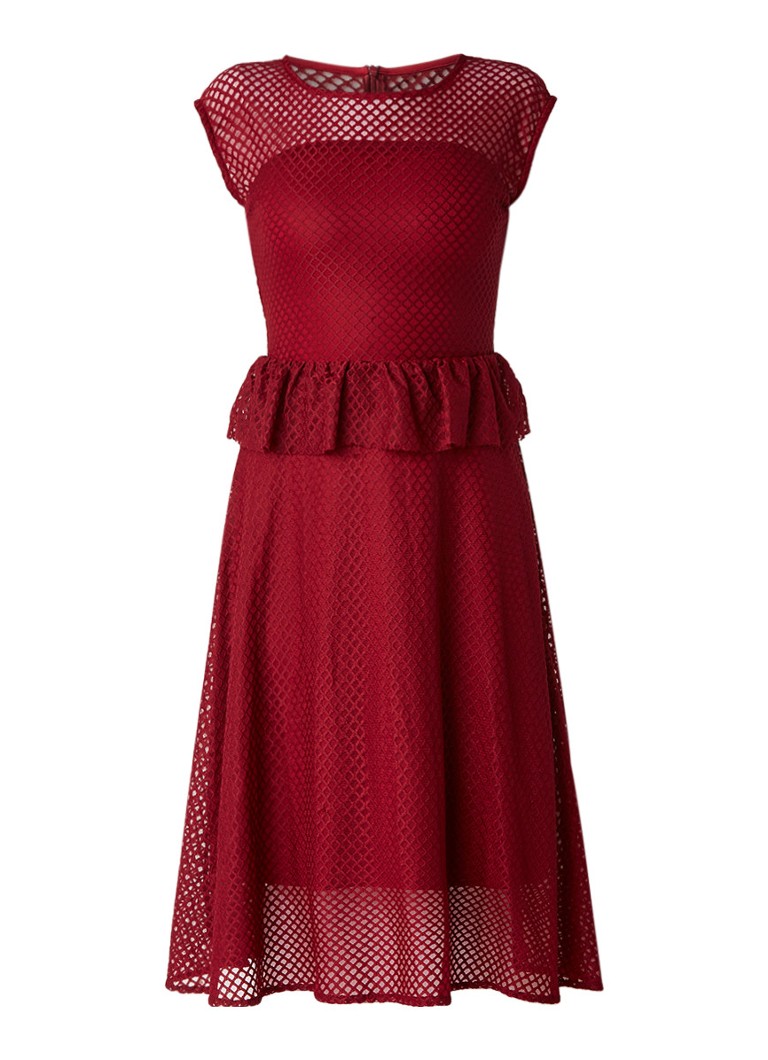 Gestuz Garrie midi-jurk met semi-transparante structuur en peplum bordeauxrood