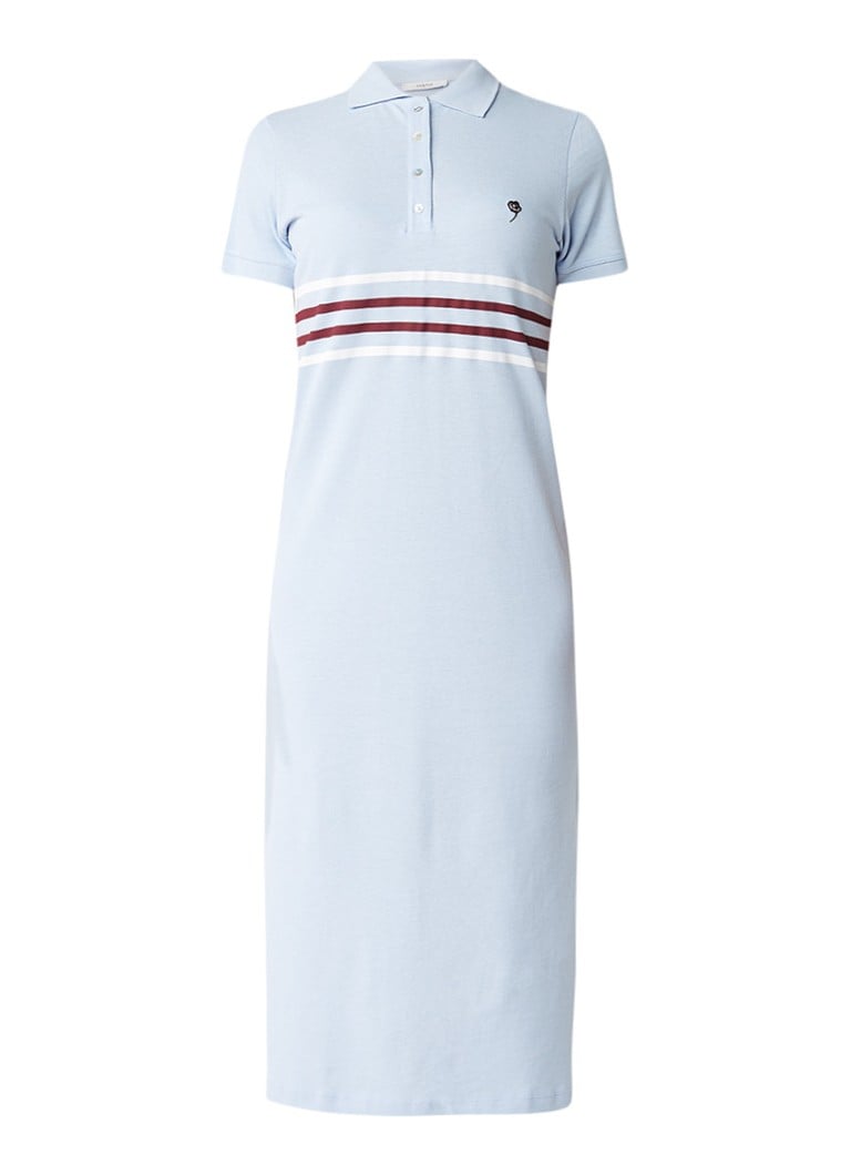 Gestuz Midi-jurk van katoen met polokraag en streepdessin lichtblauw
