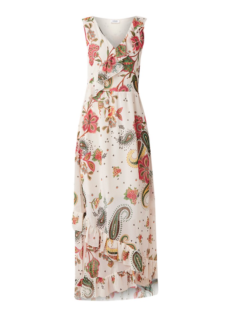 Liu Jo Maxi-jurk met bloemendessin en ruches beige