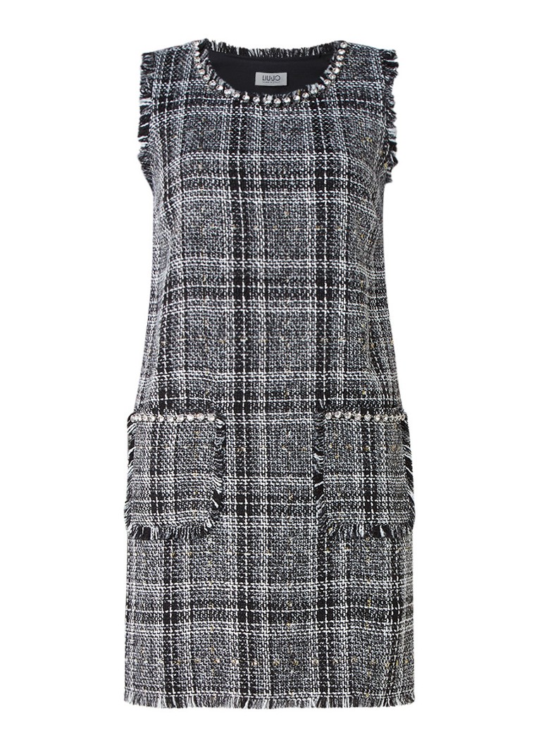 Liu Jo Mouwloze jurk van tweed met strass antraciet