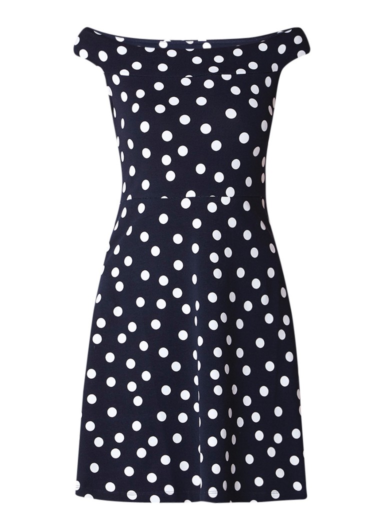 Liu Jo Jersey Blues A-lijn off shoulder jurk met polkadots donkerblauw