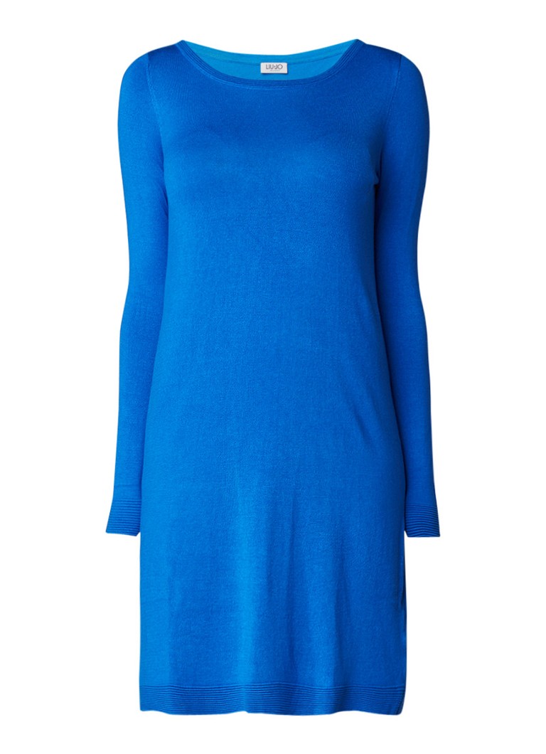 Liu Jo Fijngebreide jersey jurk met lange mouwen blauw